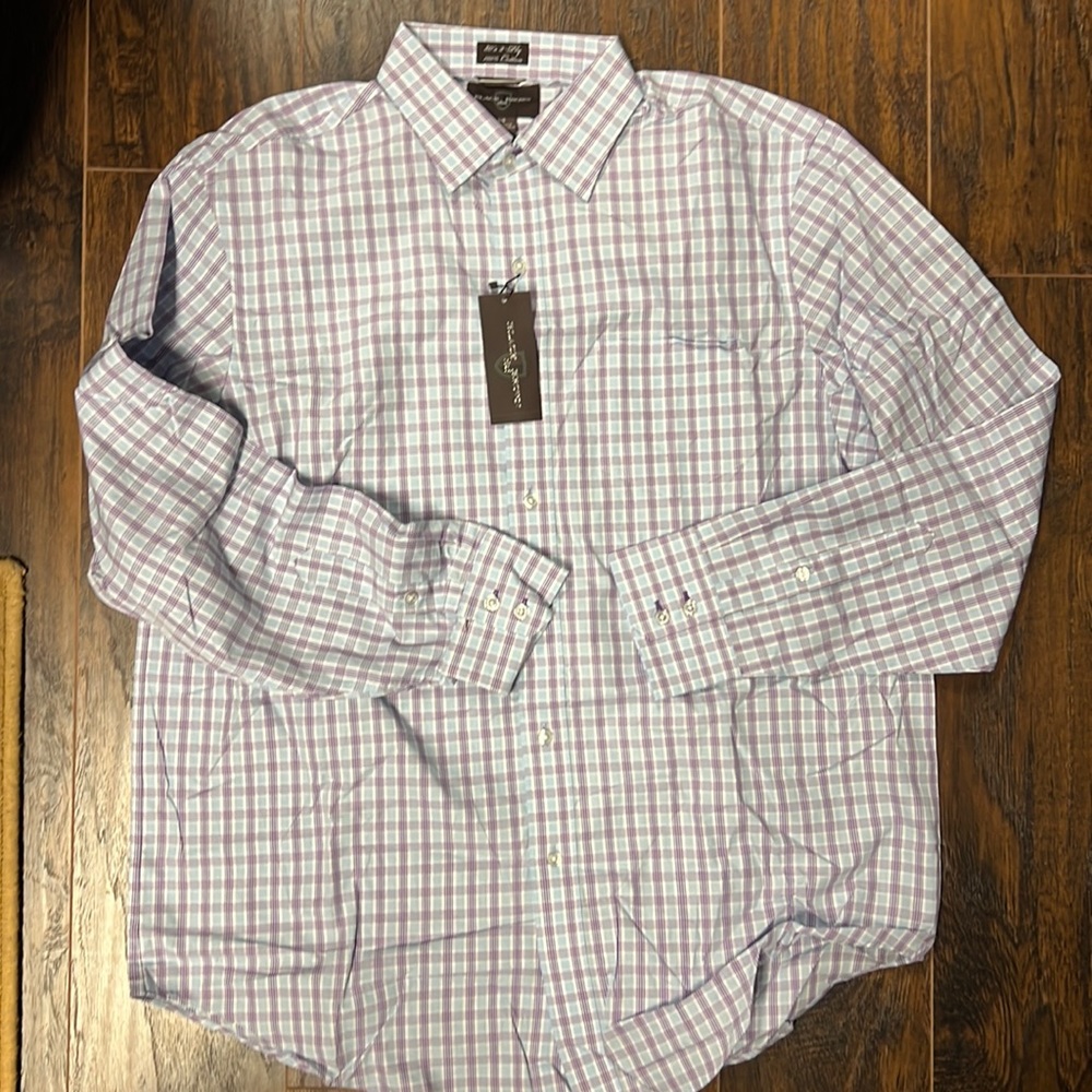 Black Brown1826 100% Cotton 
Large
Long Sleeve 
Purple & Light Blue 
Dress Shirt